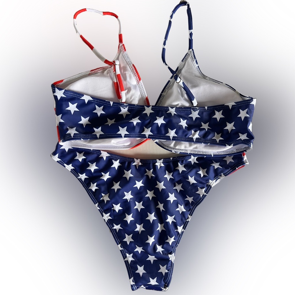 American Flag Stars Stripes O Ring Bikini Set - Picture 3 of 8